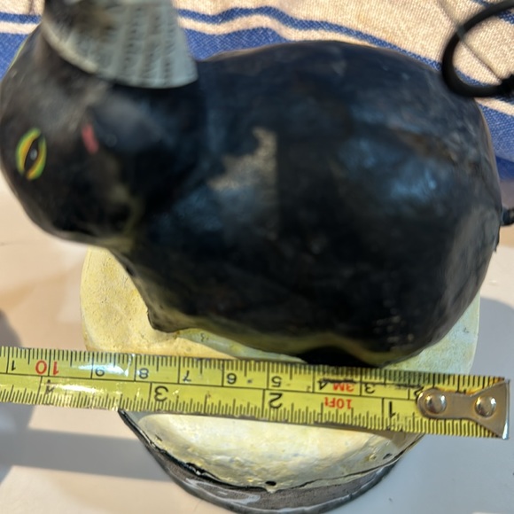 Vintage Black Cat Paper Mache Candy Box. Folk Art. 7 1/2” tall & 4” round. - Picture 11 of 14